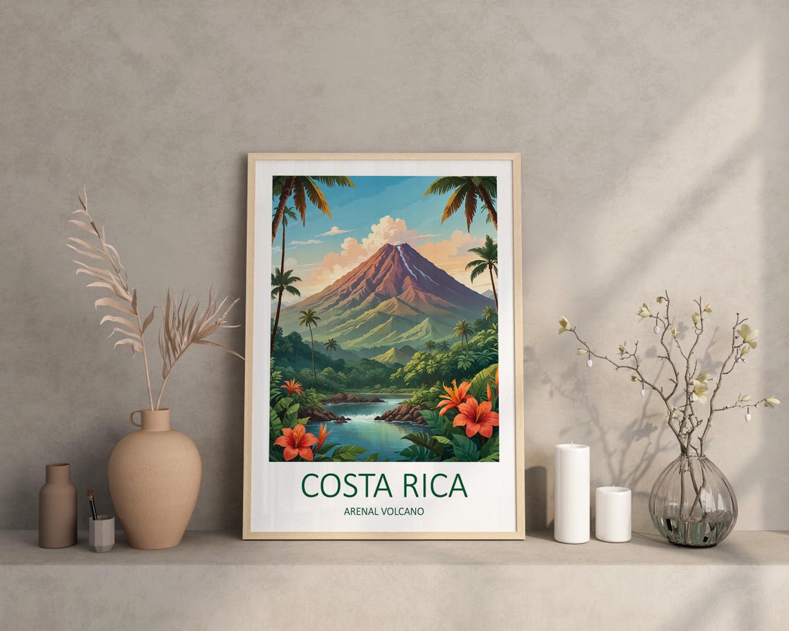 Costa Rica Print Arenal Volcano Costa Rica Poster Tropical Print Caribbean Prints Costa Rica Travel Print Travel Gift Travel Poster - Image 2
