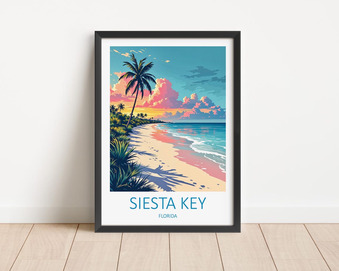 Siesta Key Florida Palm Beach at Sunset With Pastel Sky Poster