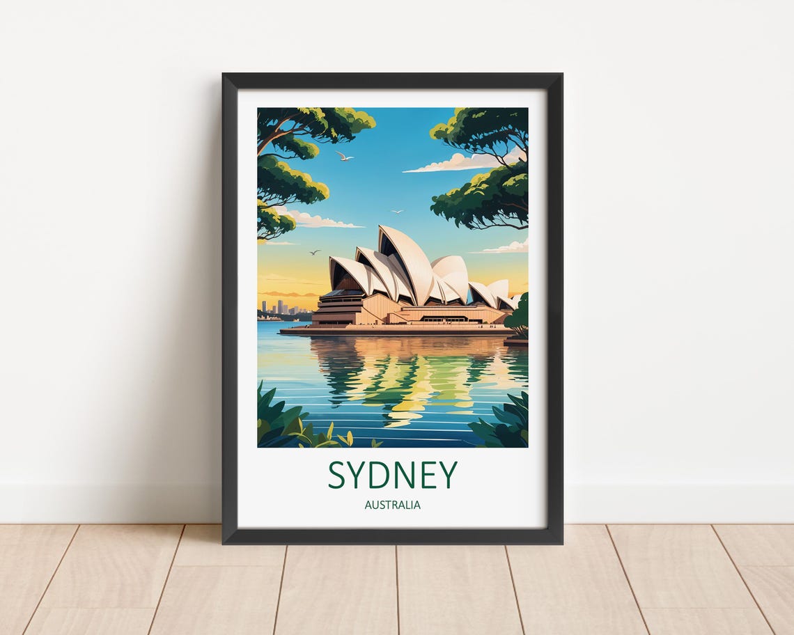 Sydney Australia Opera House Harbour Golden Sunset Reflection Poster