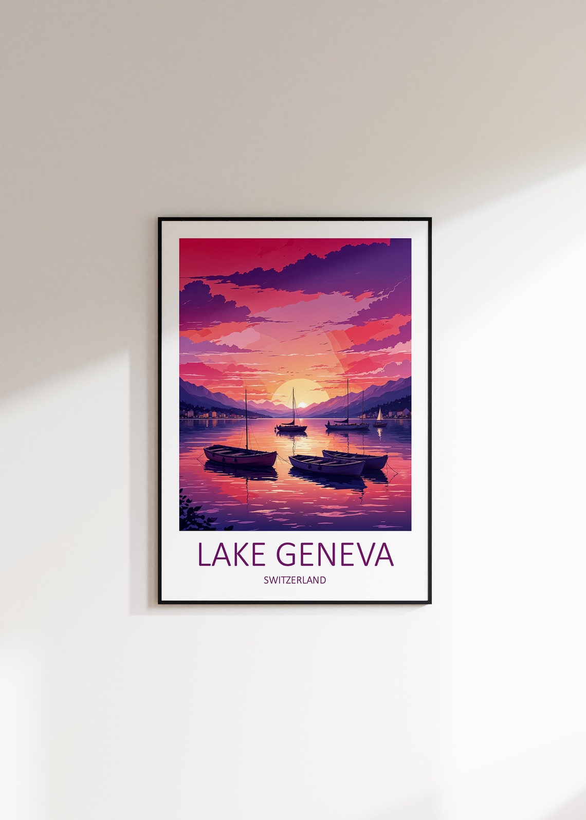 Lake Geneva Print Switzerland Print Lake Geneva Switzerland Travel Print Lake Geneva Poster Travel Gift Swiss Prints Lakes Poster - Image 2