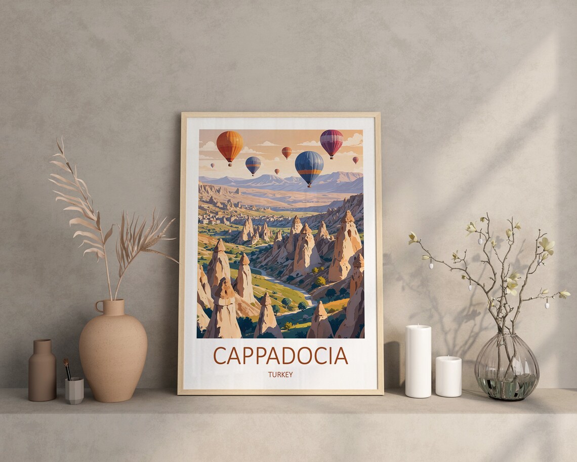 Cappadocia Turkey Hot Air Balloons Desert Valley Travel Poster - Image 2
