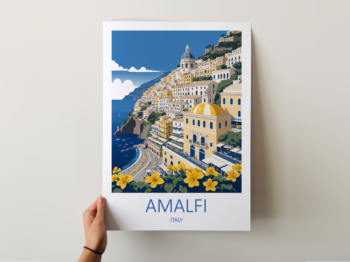 Amalfi Italy Daytime Cliffside Town Yellow Flowers Travel Poster - Image 6