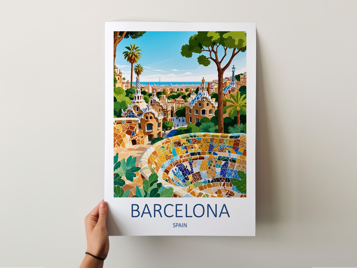 Barcelona Spain Park Guell Gaudi Mosaic Terrace Travel Poster - Image 5