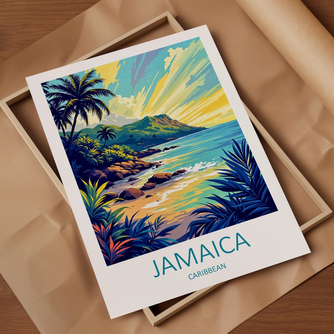 Jamaica Caribbean Tropical Cove Sunset Beach Waves Travel Poster - Image 4