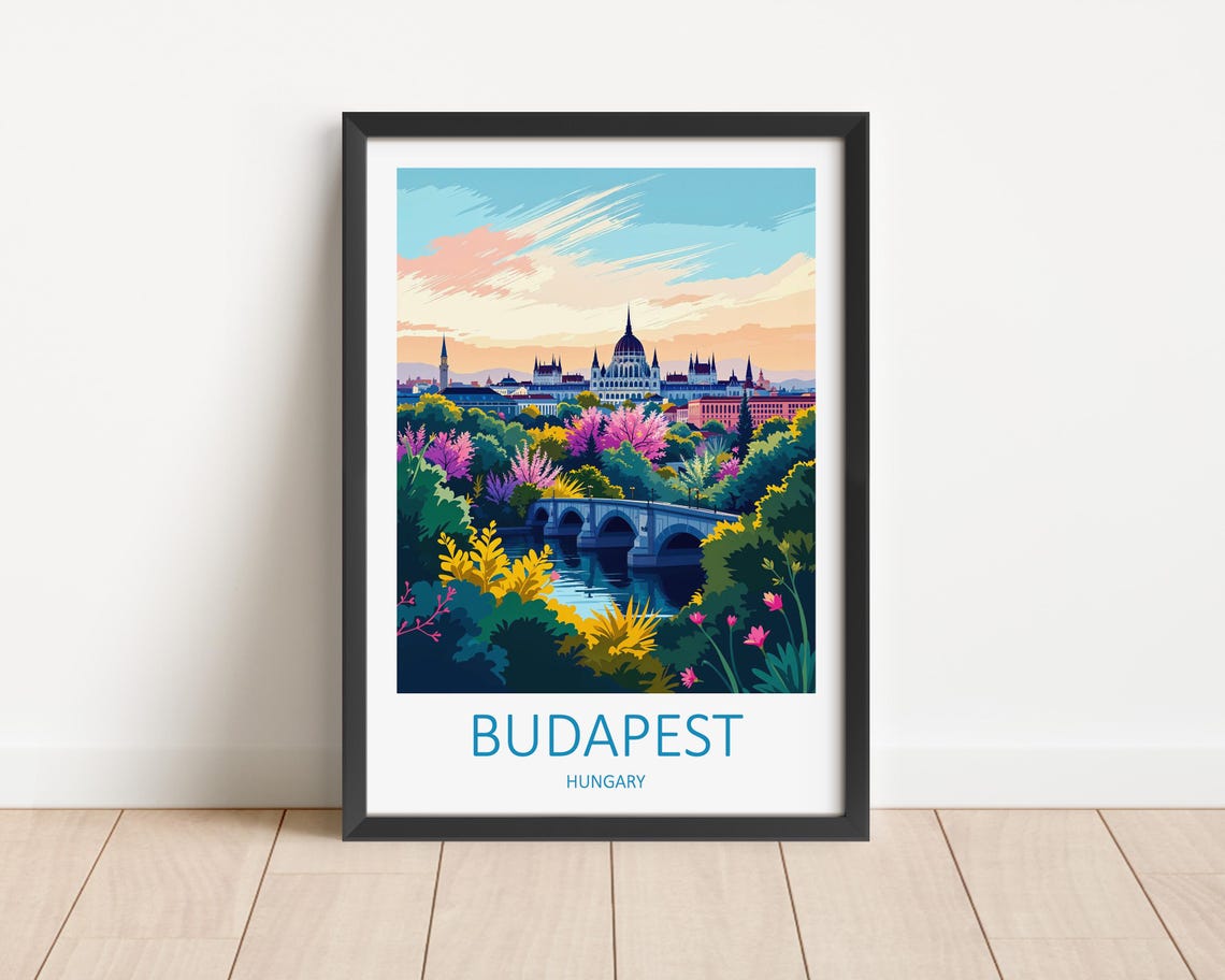 Budapest Hungary Parliament Bridge Blooming Garden Riverside Poster