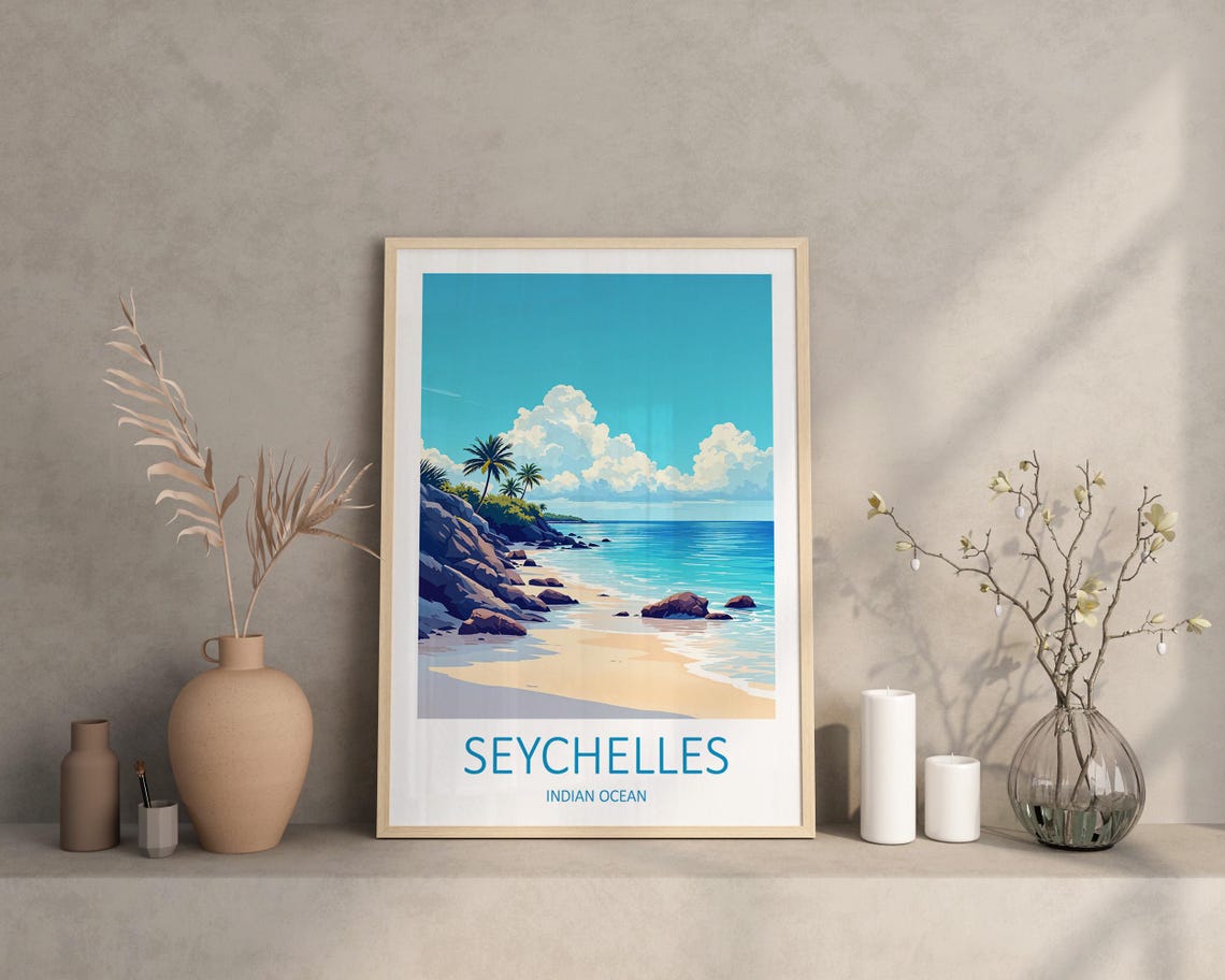 Seychelles Indian Ocean Granite Boulder Beach With Palms Poster - Image 2