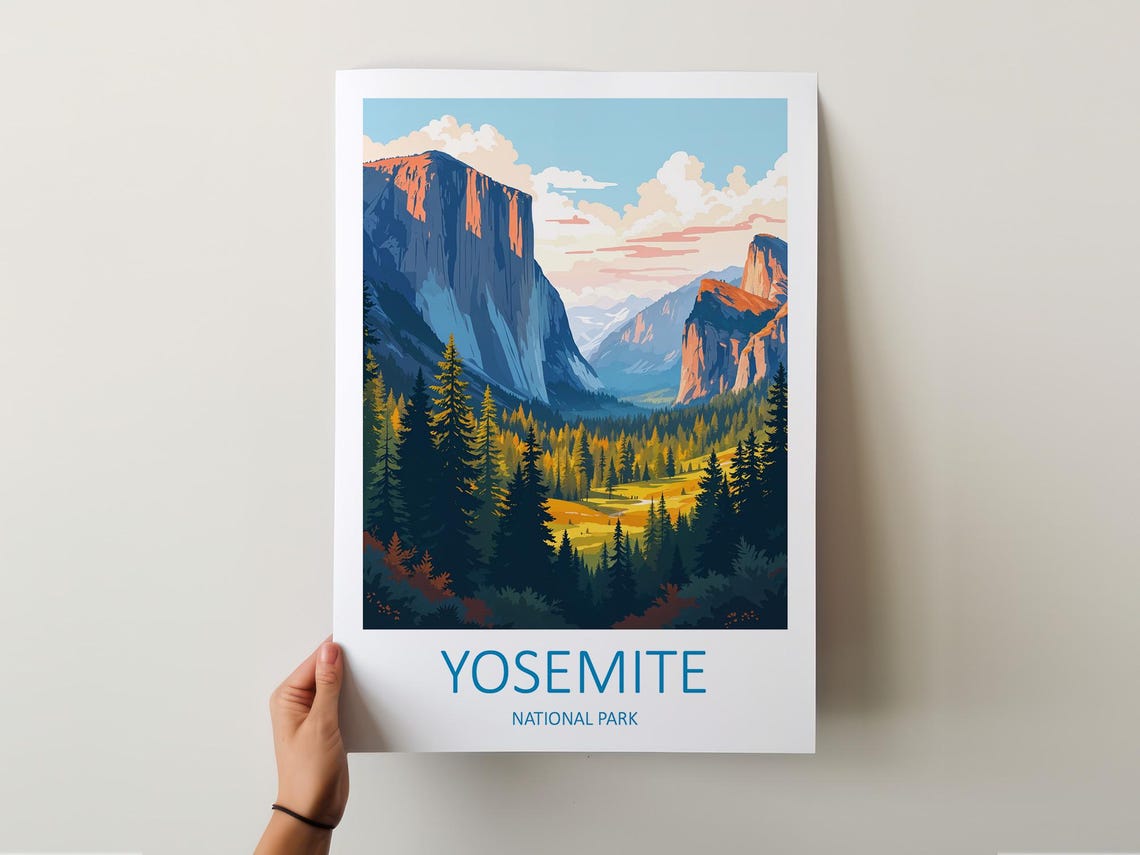 Yosemite National Park California Granite Cliffs Meadow View Poster - Image 5