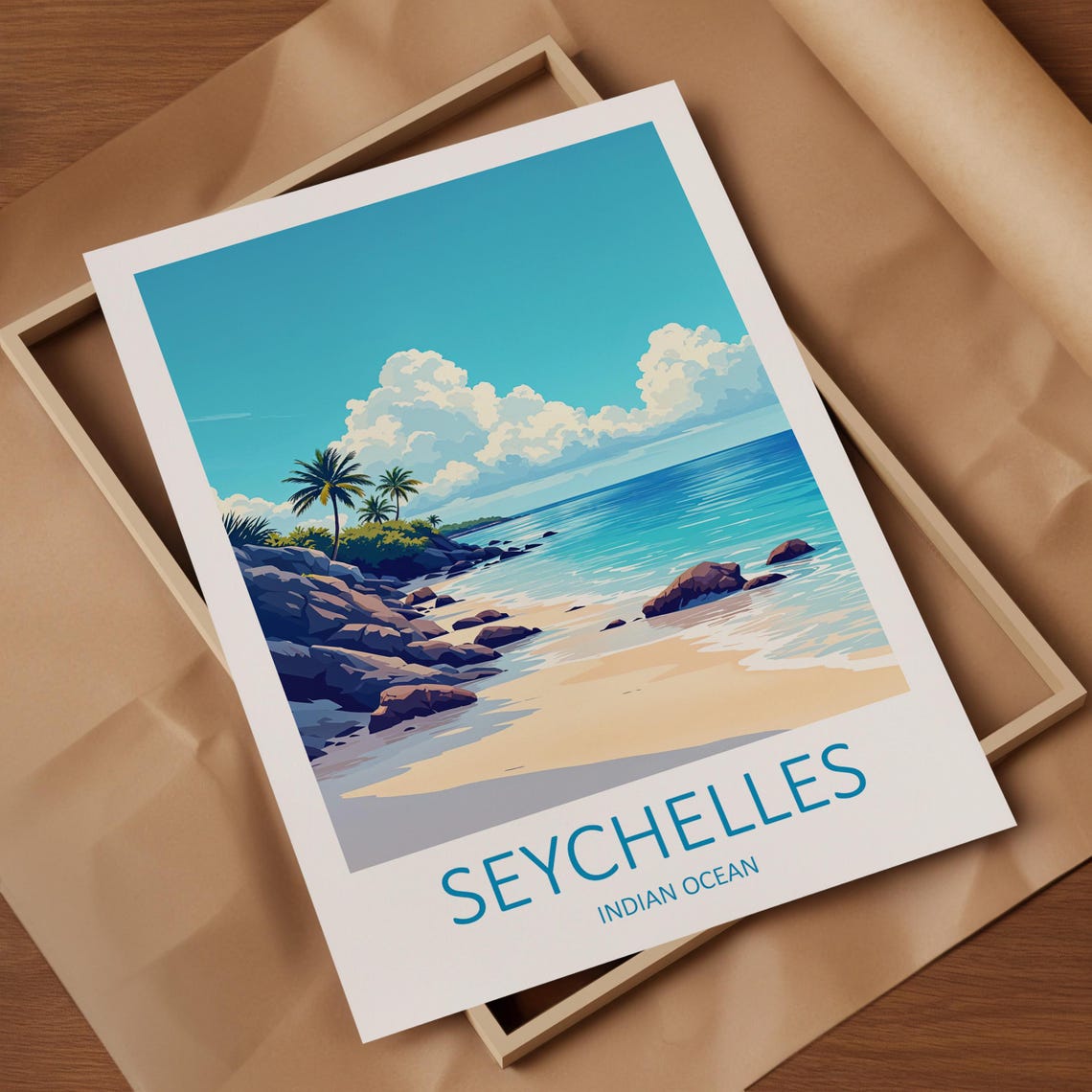 Seychelles Indian Ocean Granite Boulder Beach With Palms Poster - Image 4
