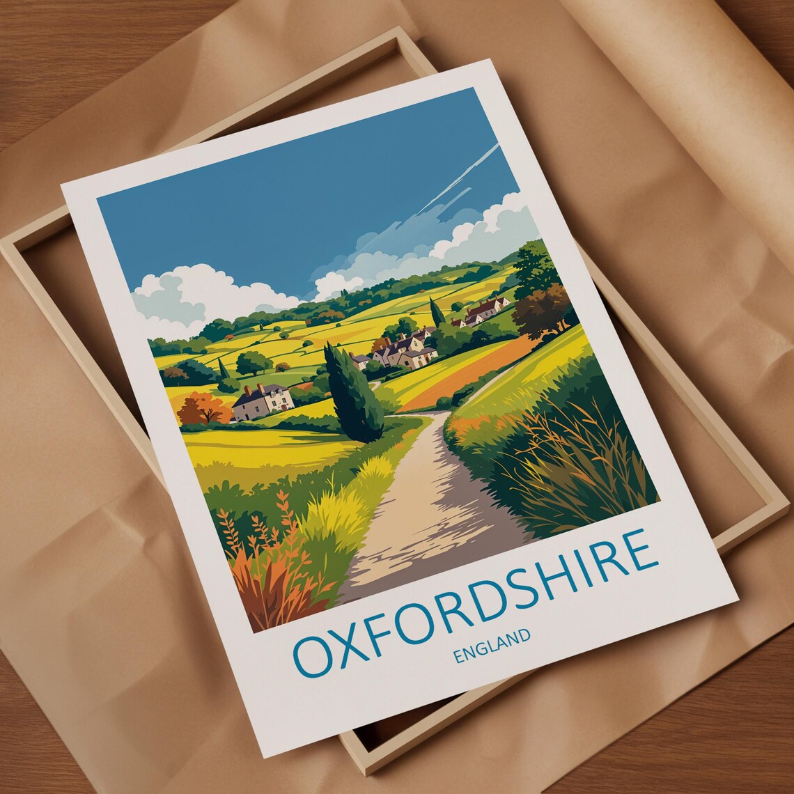 Oxfordshire England Rolling Fields Country Lane And Village Poster - Image 4