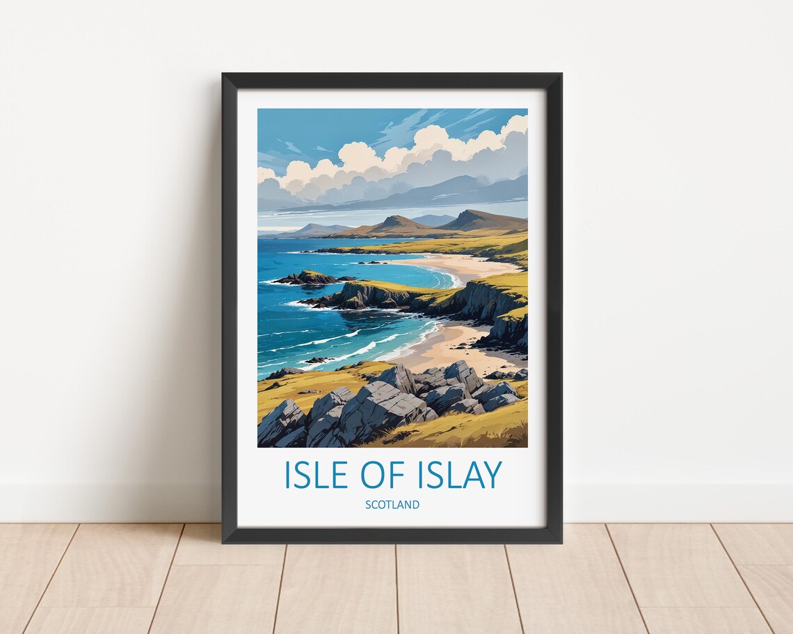 Isle of Islay Scotland Rocky Coastline Sandy Bay Scenic Travel Poster