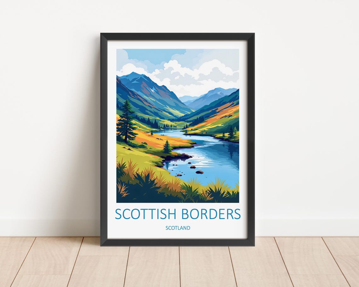 Scottish Borders Scotland Mountain River Valley Hills Poster