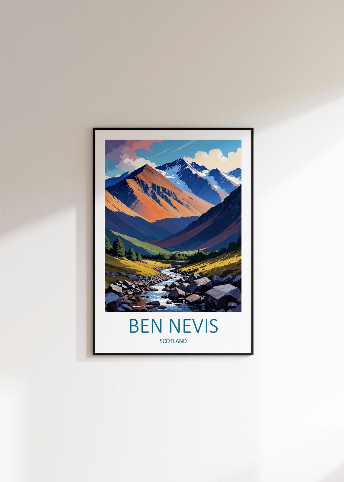 Ben Nevis Scotland Rocky River Valley Below Snow Capped Peak Poster - Image 2