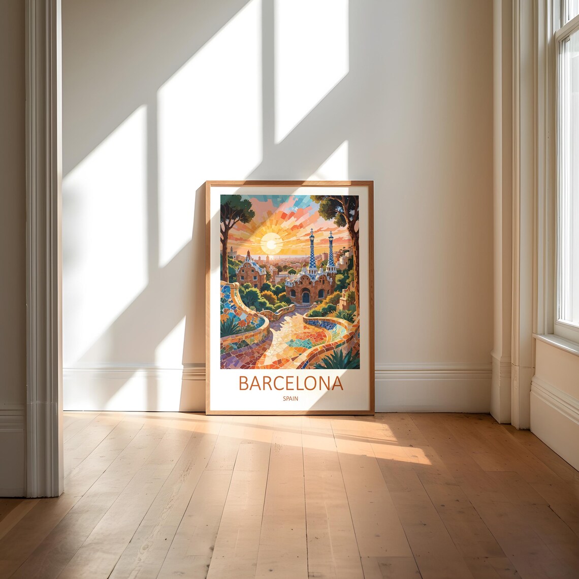 Barcelona Park Guell Mosaic Terrace Sunrise Golden Hour Art Poster - Image 6