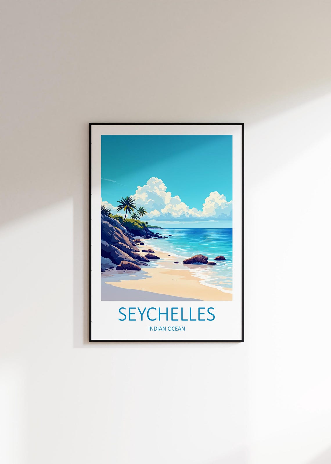 Seychelles Indian Ocean Granite Boulder Beach With Palms Poster - Image 3