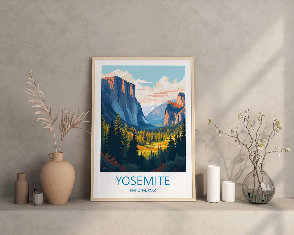 Yosemite National Park California Granite Cliffs Meadow View Poster - Image 3