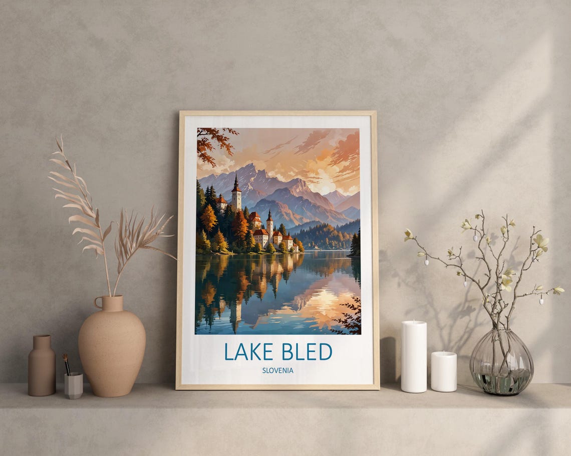 Lake Bled Print Lake Bled Poster Lake Bled Slovenia Slovenia Art Print Travel Wall Art Lake Lake Bled Travel Print Art Lover Gift - Image 2