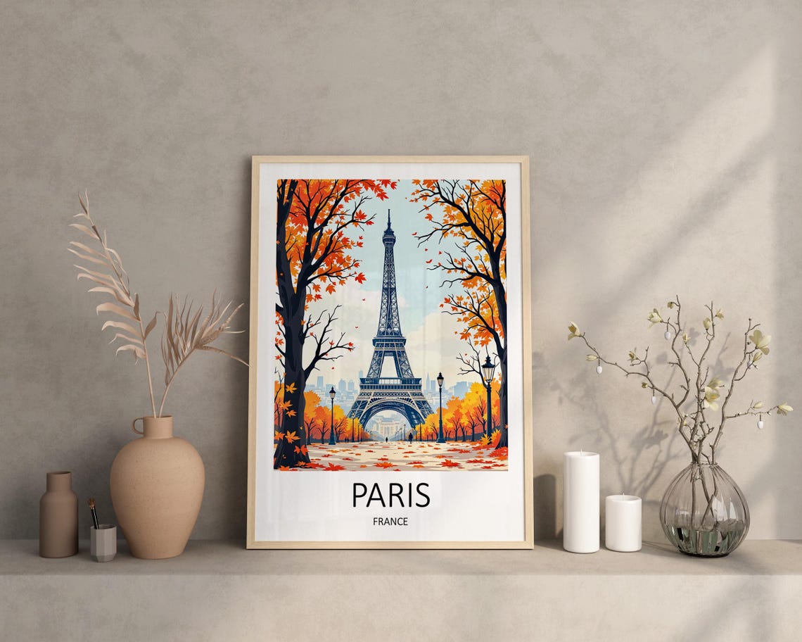 Paris France Eiffel Tower Framed by Golden Autumn Leaves Poster - Image 2