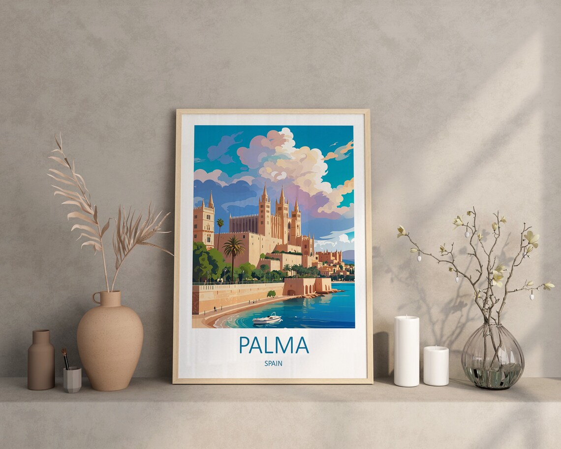 Palma Mallorca Spain Grand Cathedral Overlooking The Sea Poster - Image 3
