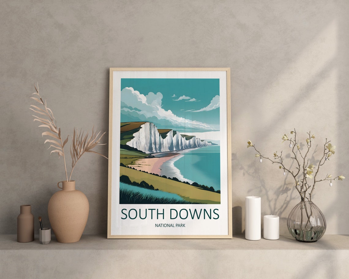 South Downs National Park White Chalk Cliffs Coast Travel Poster - Image 3