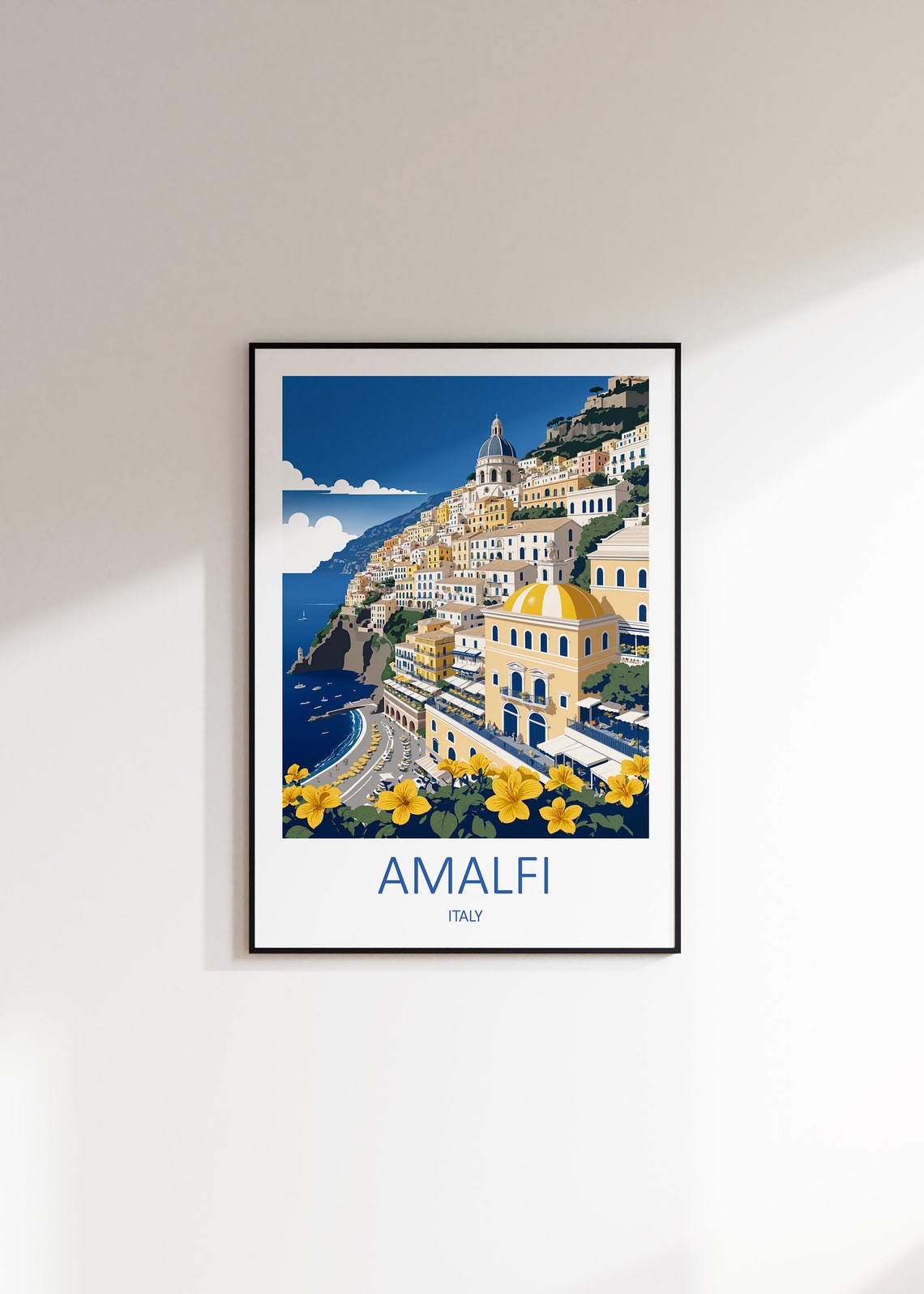 Amalfi Italy Daytime Cliffside Town Yellow Flowers Travel Poster - Image 3