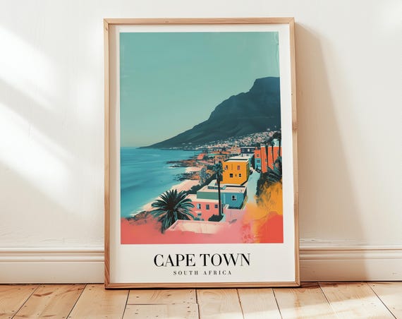 Cape Town Travel Poster South Africa Wall Art Personalized Gift Birthday Wedding Anniversary Housewarming Present