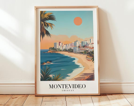 Montevideo Retro Minimalist Travel Poster, Uruguay