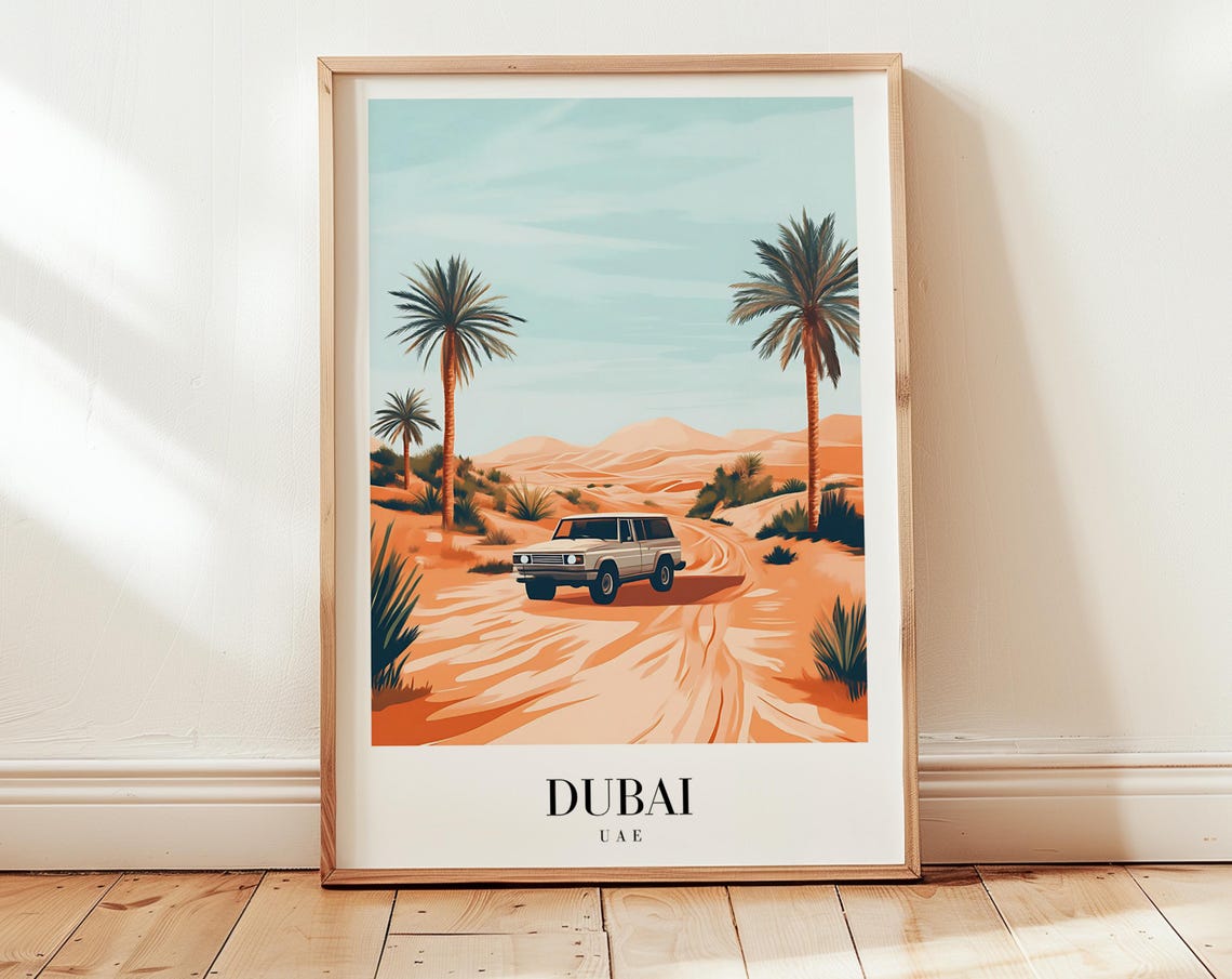 Dubai UAE Desert Dunes Safari Adventure Vintage Travel Poster Decor