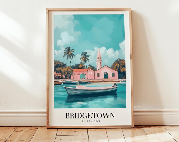 Bridgetown Travel Poster Barbados Wall Art Personalized Gift Birthday Wedding Anniversary Housewarming Present