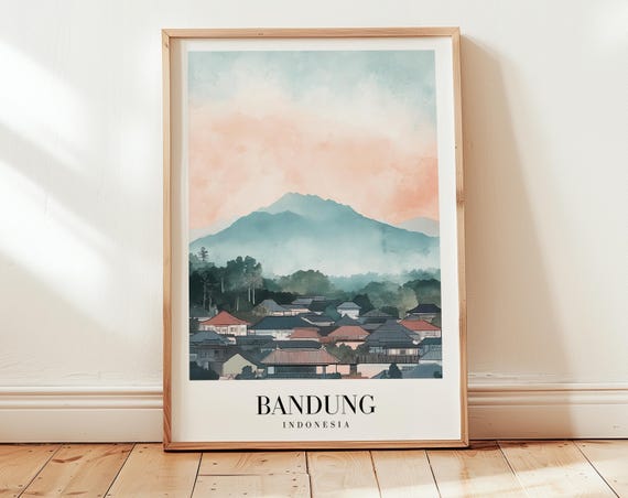 Bandung Travel Poster Indonesia Wall Art Soft Color Retro Print Minimalist For Wanderlust Interiors Lover