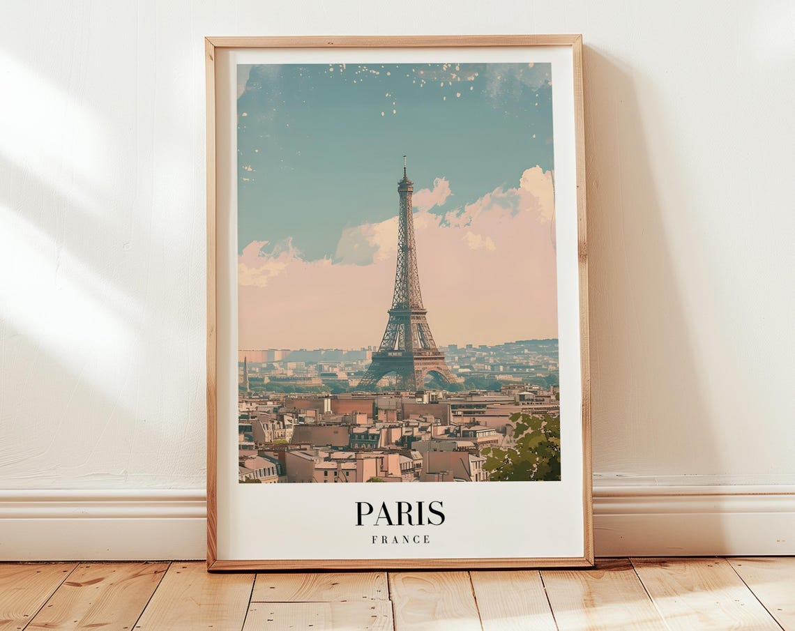 Paris France Eiffel Tower Rooftop Skyline Romance Travel Poster