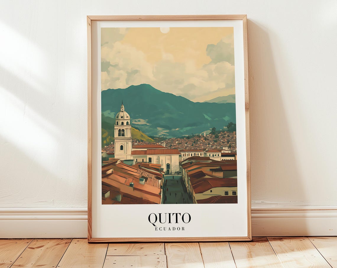 Quito Ecuador Colonial Old Town Andes Vintage Travel Poster Decor