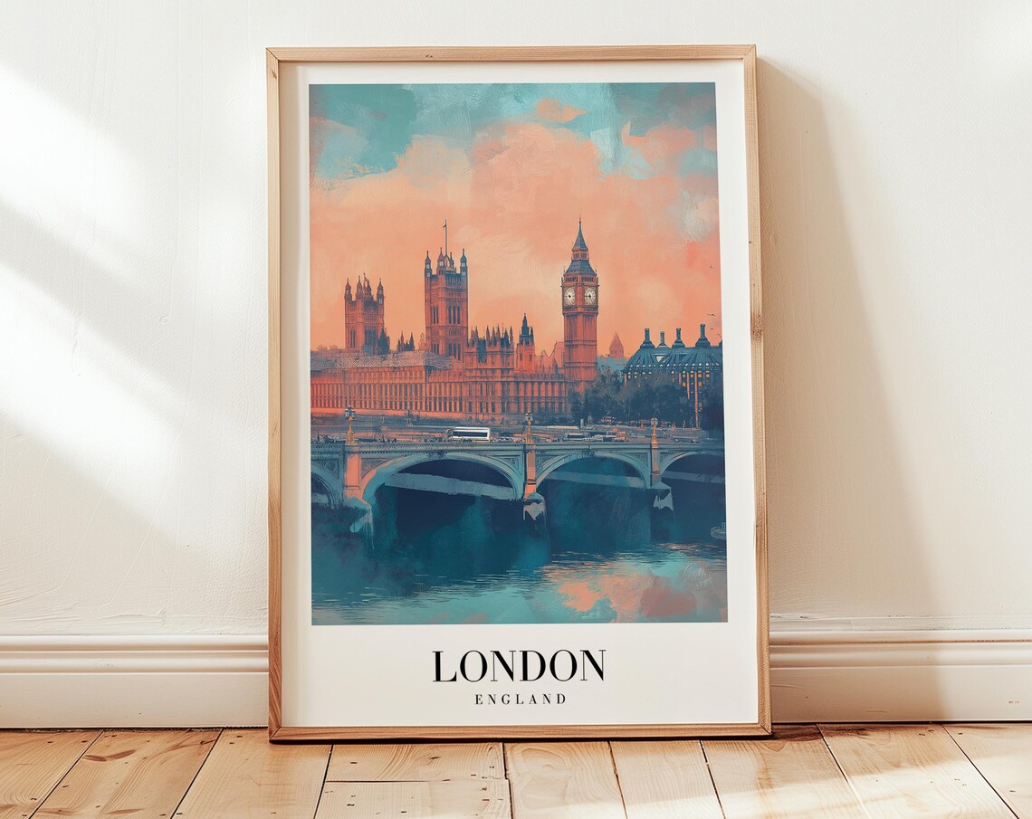 London England Big Ben Parliament Warm Retro Minimalist Travel Poster