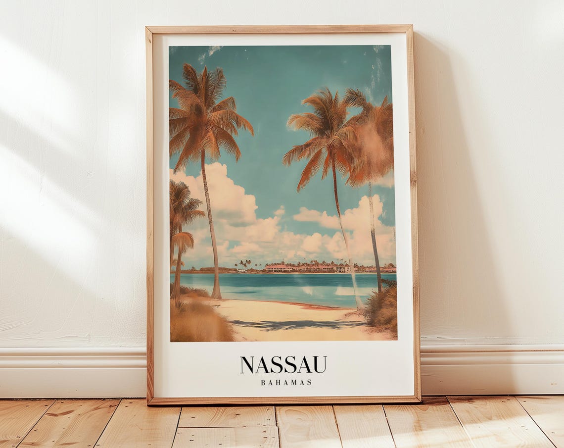 Nassau Bahamas Palm Framed Beach Turquoise Sea Escape Travel Poster