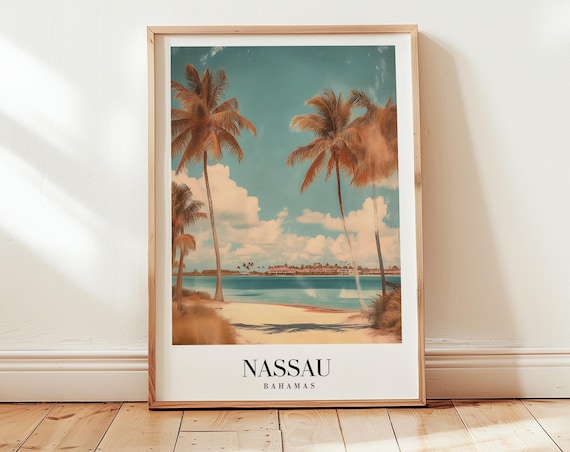 Nassau Travel Poster Bahamas Wall Art Retro Decor For Travelers Minimalist Vintage Artwork Personalized Gift