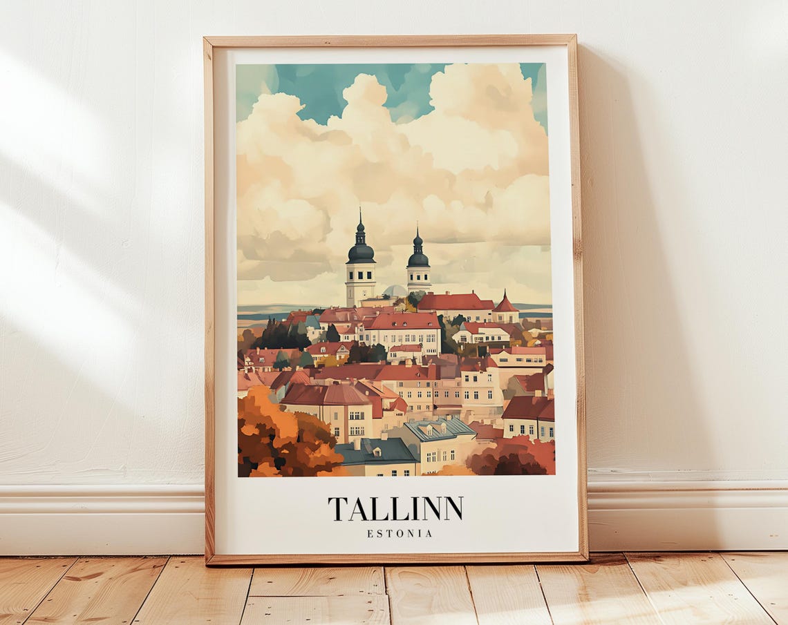 Tallinn Estonia Medieval Old Town Autumn Vintage Travel Poster