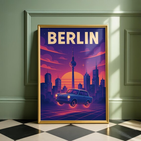 Retrofuturistic Berlin Travel Poster, Midcentury Modern