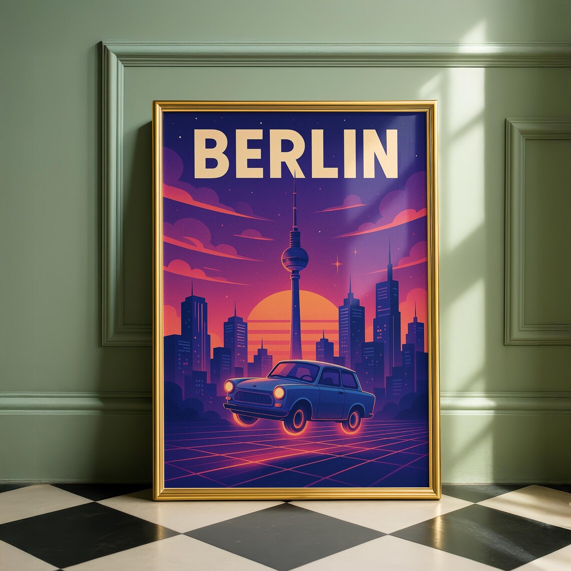 Retrofuturistic Berlin Travel Poster, Midcentury Modern