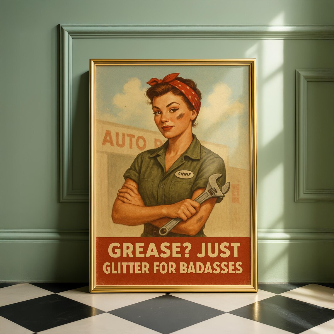 The Mechanic Retro Feminist Pinup, Vintage Poster