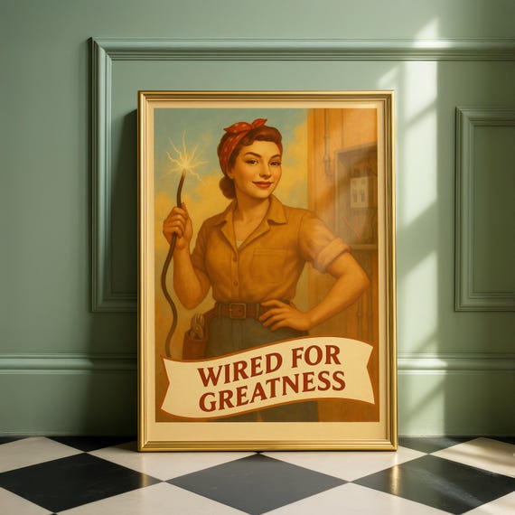 Wired For Greatness Retro Feminist Pinup Poster Vintage Empowered Woman Art Power Pinups Series