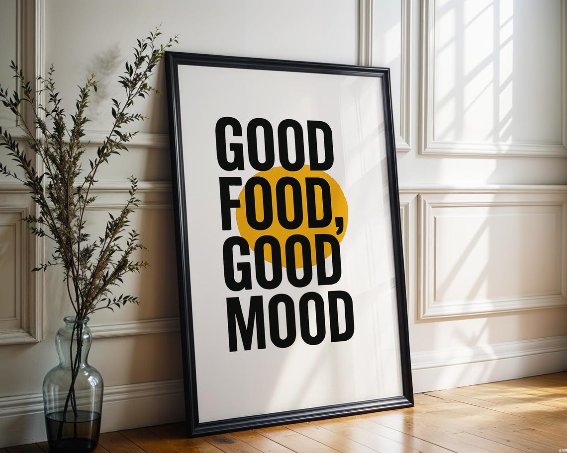 Good Food Good Mood Retro Kitchen Typography Bold Minimalist Poster
