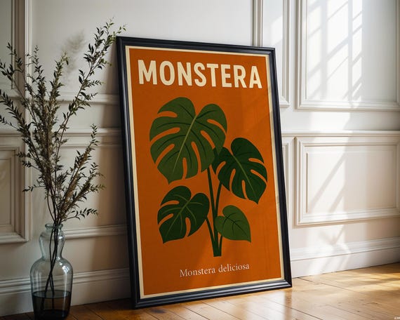 Retro Monstera Art Print, Botanical Wall Art