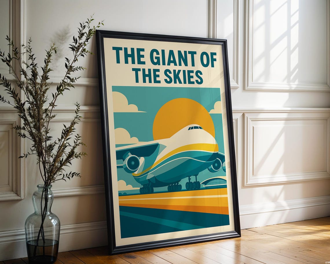The Giant of the Skies Retro Aviation Jumbo Jet Sunset Poster