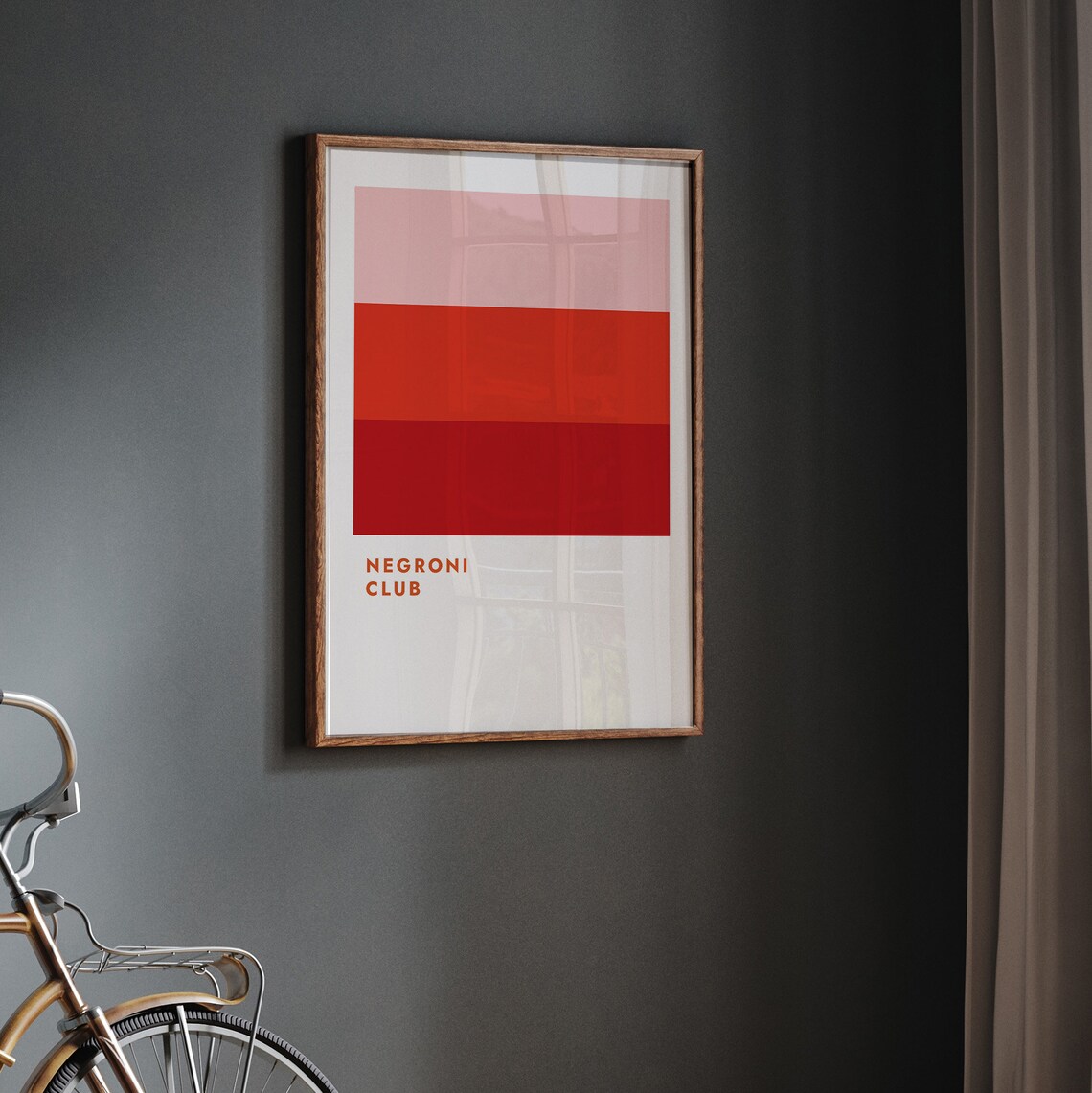 Negroni Club Minimalist Retro Red Stripe Bar Cart Cocktail Poster