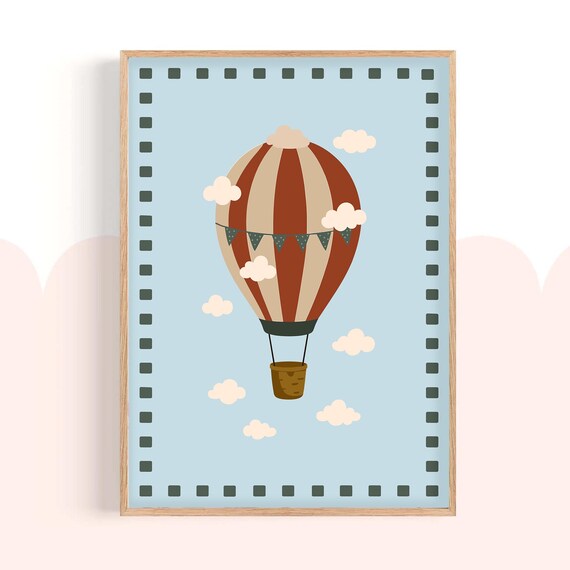 Flying Balloon Wall Decor Cute Animal Nursery Poster Kids Room Toddler Playroom Art Baby Shower Gift
