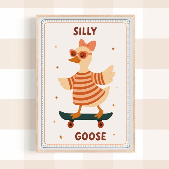 Silly Goose Print Trendy Wall Art Apartment Decor Retro Quirky Nursery Cottage Core Childrens Room