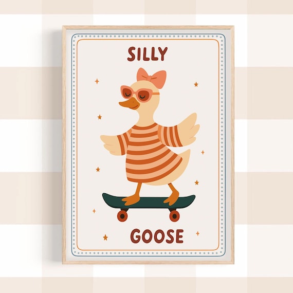 Silly Goose Skateboarding Sunglasses Pink Bow Retro Kids Poster