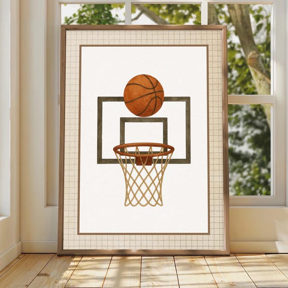 Vintage Basketball Wall Art Retro Sports Nursery Print Boys Room Playroom Decor Eclectic Gallery
