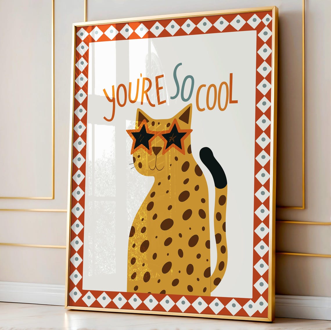 Cool Leopard Star Sunglasses Kids Nursery Quote Fun Art Poster