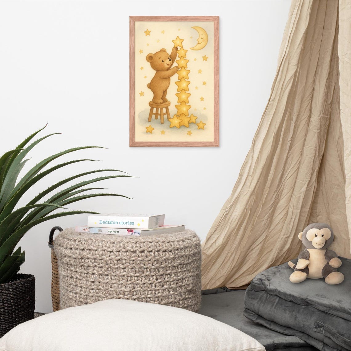 Teddy Bear Reaching Stars, Baby Nursery Decor - Image 4