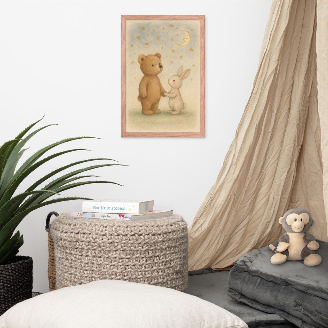 Teddy Bear And Bunny, Nursery Decor Watercolor - Image 4